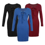Maxbell Women Cross Open Front Lace Up Long Sleeve Bandage Bodycon Dress S Red
