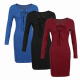 Maxbell Women Cross Open Front Lace Up Long Sleeve Bandage Bodycon Dress L Red