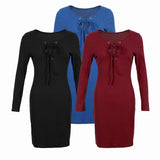 Maxbell Women Cross Open Front Lace Up Long Sleeve Bandage Bodycon Dress L Red