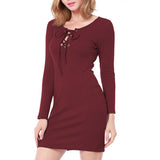 Maxbell Women Cross Open Front Lace Up Long Sleeve Bandage Bodycon Dress L Red