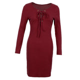 Maxbell Women Cross Open Front Lace Up Long Sleeve Bandage Bodycon Dress XL Red