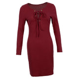 Maxbell Women Cross Open Front Lace Up Long Sleeve Bandage Bodycon Dress XL Red