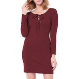 Maxbell Women Cross Open Front Lace Up Long Sleeve Bandage Bodycon Dress XL Red