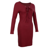 Maxbell Women Cross Open Front Lace Up Long Sleeve Bandage Bodycon Dress XL Red