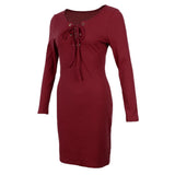 Maxbell Women Cross Open Front Lace Up Long Sleeve Bandage Bodycon Dress XL Red