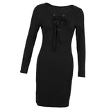 Maxbell Women Cross Open Front Lace Up Long Sleeve Bandage Bodycon Dress S Black