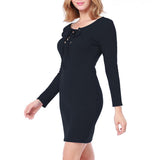 Maxbell Women Cross Open Front Lace Up Long Sleeve Bandage Bodycon Dress S Black