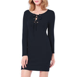 Maxbell Women Cross Open Front Lace Up Long Sleeve Bandage Bodycon Dress S Black