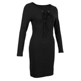Maxbell Women Cross Open Front Lace Up Long Sleeve Bandage Bodycon Dress S Black