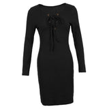 Maxbell Women Cross Open Front Lace Up Long Sleeve Bandage Bodycon Dress M Black
