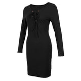 Maxbell Women Cross Open Front Lace Up Long Sleeve Bandage Bodycon Dress M Black
