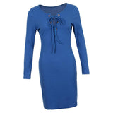 Maxbell Women Cross Open Front Lace Up Long Sleeve Bandage Bodycon Dress S Blue