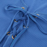Maxbell Women Cross Open Front Lace Up Long Sleeve Bandage Bodycon Dress S Blue