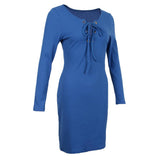 Maxbell Women Cross Open Front Lace Up Long Sleeve Bandage Bodycon Dress L Blue