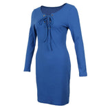 Maxbell Women Cross Open Front Lace Up Long Sleeve Bandage Bodycon Dress L Blue