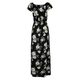 Women's Summer Off Shoulder Strapless Floral Print Maxi Long Dress M Black1