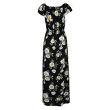 Women's Summer Off Shoulder Strapless Floral Print Maxi Long Dress L Black1