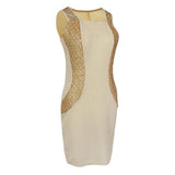 Maxbell Women Summer Dress Office Wear Sleeveless Knee Length Bodycon Dress M Beige