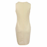 Maxbell Women Summer Dress Office Wear Sleeveless Knee Length Bodycon Dress M Beige