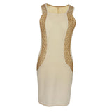 Maxbell Women Summer Dress Office Wear Sleeveless Knee Length Bodycon Dress M Beige