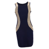 Women Summer Dress Office Wear Sleeveless Knee Length Bodycon Dress L Blue