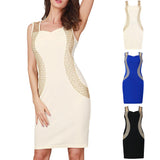 Maxbell Women Summer Dress Office Wear Sleeveless Knee Length Bodycon Dress XL Blue