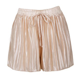 Womens Casual Pleated Chiffon Shorts Culottes Wide Leg Mid Rise L Beige