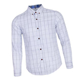 Mens Classical Plaid Print Shirt Cotton Causal Long Sleeve Shirt M White