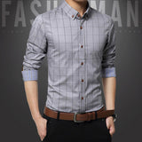 Mens Classical Plaid Print Shirt Cotton Causal Long Sleeve Shirt 2XL Gray