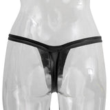 Maxbell Sexy Women Leather Zipper Open Front Thong Underwear G String T Back Black