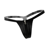 Maxbell Sexy Women Leather Zipper Open Front Thong Underwear G String T Back Black