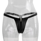 Maxbell Sexy Women Leather Zipper Open Front Thong Underwear G String T Back Black