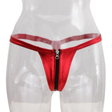 Maxbell Sexy Women Leather Zipper Open Front Thong Underwear G String T Back Red