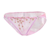 Maxbell Women Lace Mesh Flower Embroidered Underwear Low Rise Briefs Sexy Lingerie Pink