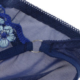 Maxbell Women Lace Mesh Flower Embroidered Underwear Low Rise Briefs Sexy Lingerie Sapphire