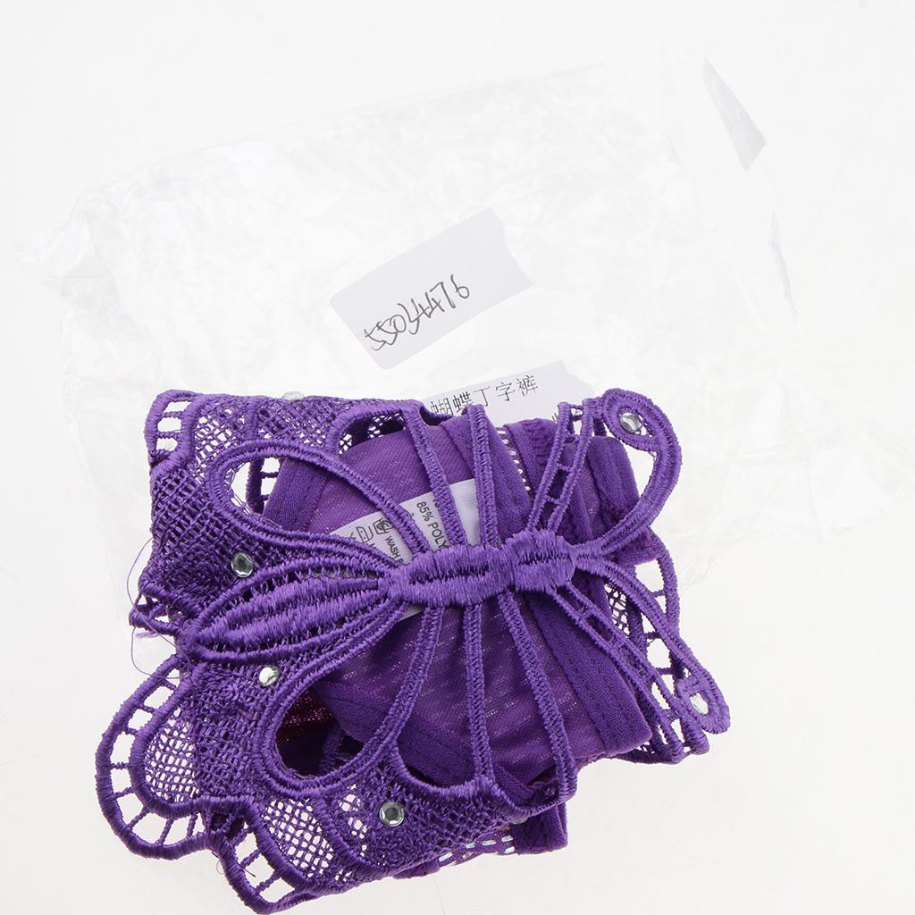 Maxbell Women Lace Mesh Hollow Out Butterfly with Diamond Underwear Briefs Purple
