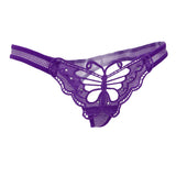 Maxbell Women Lace Mesh Hollow Out Butterfly with Diamond Underwear Briefs Purple