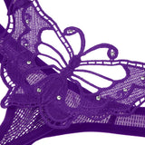 Maxbell Women Lace Mesh Hollow Out Butterfly with Diamond Underwear Briefs Purple