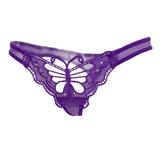 Maxbell Women Lace Mesh Hollow Out Butterfly with Diamond Underwear Briefs Purple