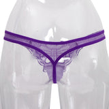 Maxbell Women Lace Mesh Hollow Out Butterfly with Diamond Underwear Briefs Purple