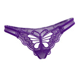 Maxbell Women Lace Mesh Hollow Out Butterfly with Diamond Underwear Briefs Purple