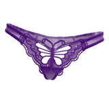 Maxbell Women Lace Mesh Hollow Out Butterfly with Diamond Underwear Briefs Purple