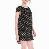 Women Summer Vintage Polka Dot Short Sleeve Rear V Neck Mini Maxi Dress 2XL