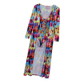 Maxbell Sexy Tie Dyed One Piece Lace Up Swimsuit Cover Up Set Maxi Beach Dress M #1