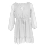 Maxbell Bohemian Solid Chiffon Dress Off-Shoulder Mini Beach Sundress M White