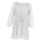 Maxbell Bohemian Solid Chiffon Dress Off-Shoulder Mini Beach Sundress M White