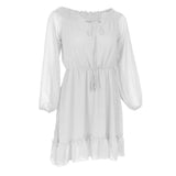 Maxbell Bohemian Solid Chiffon Dress Off-Shoulder Mini Beach Sundress M White