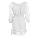 Maxbell Bohemian Solid Chiffon Dress Off-Shoulder Mini Beach Sundress M White