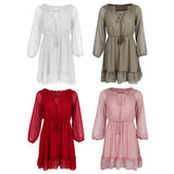 Maxbell Bohemian Solid Chiffon Dress Off-Shoulder Mini Beach Sundress M White