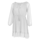 Maxbell Bohemian Solid Chiffon Dress Off-Shoulder Mini Beach Sundress M White